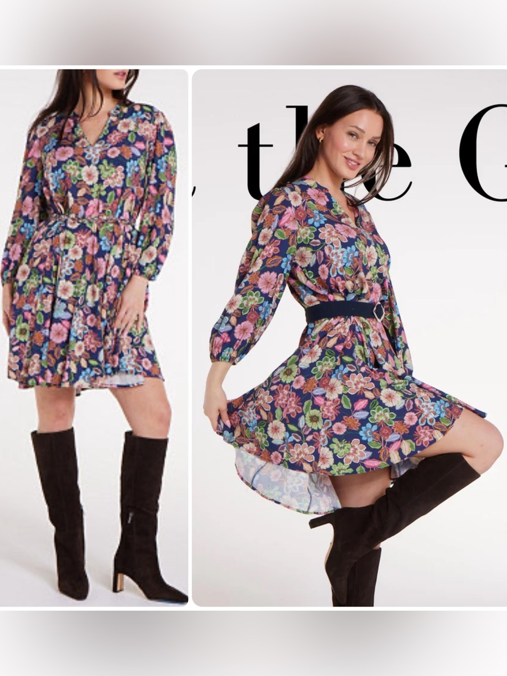 Hermoza Gaylie Viscose Navy Floral Braided Tie Belt Long Sleeve Dress NWT $238